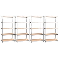 vidaXL Estantería 5 niveles 4 uds acero madera contrachapada plateado