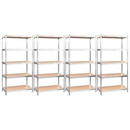 vidaXL Estantería 5 niveles 4 uds acero madera contrachapada plateado