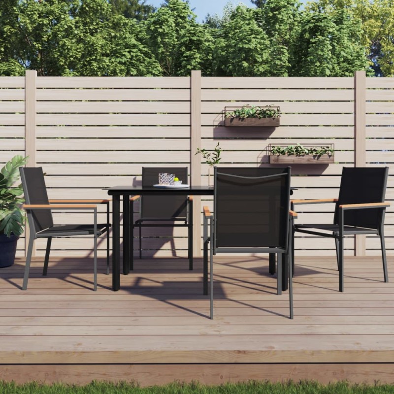 vidaXL Juego de comedor para jardín 5 piezas acero y textilene negro vidaXL Juego de comedor para jardín 5 piezas acero y textilene negro