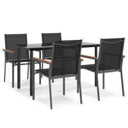 vidaXL Juego de comedor para jardín 5 piezas acero y textilene negro