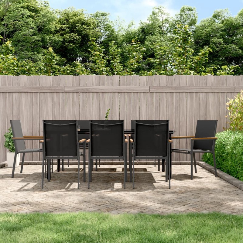 vidaXL Juego de comedor para jardín 9 piezas acero y textilene negro vidaXL Juego de comedor para jardín 9 piezas acero y textilene negro