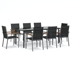 vidaXL Juego de comedor para jardín 9 piezas acero y textilene negro