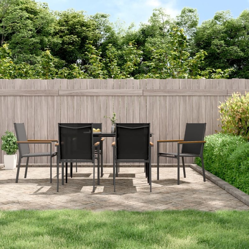 vidaXL Juego de comedor para jardín 7 piezas acero y textilene negro vidaXL Juego de comedor para jardín 7 piezas acero y textilene negro