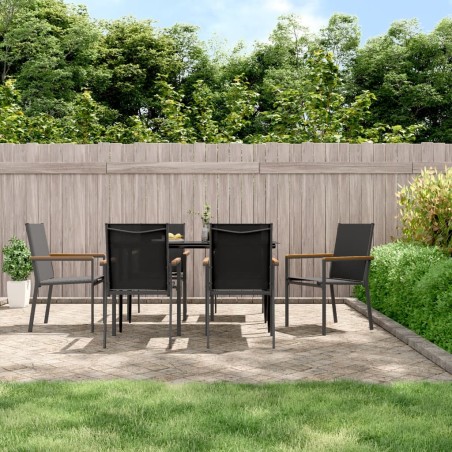 vidaXL Juego de comedor para jardín 7 piezas acero y textilene negro