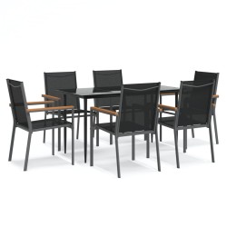 vidaXL Juego de comedor para jardín 7 piezas acero y textilene negro