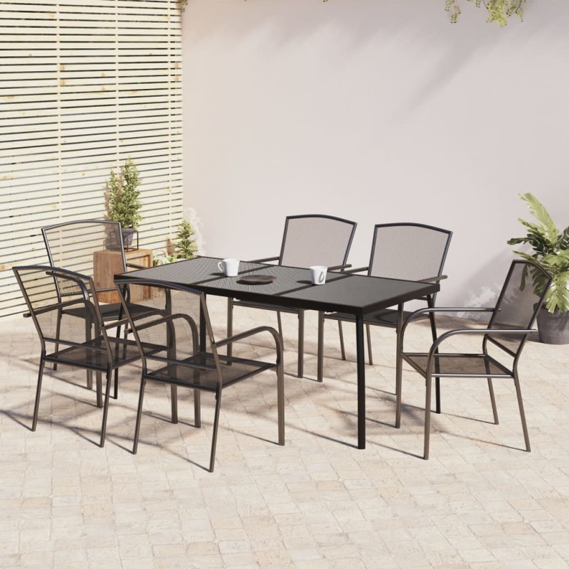 vidaXL Juego de comedor de jardín 7 piezas acero gris antracita vidaXL Juego de comedor de jardín 7 piezas acero gris antracita