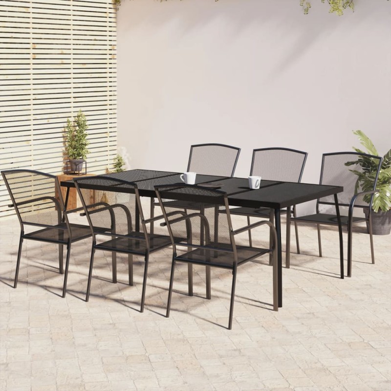 vidaXL Juego de comedor de jardín 7 piezas acero gris antracita vidaXL Juego de comedor de jardín 7 piezas acero gris antracita