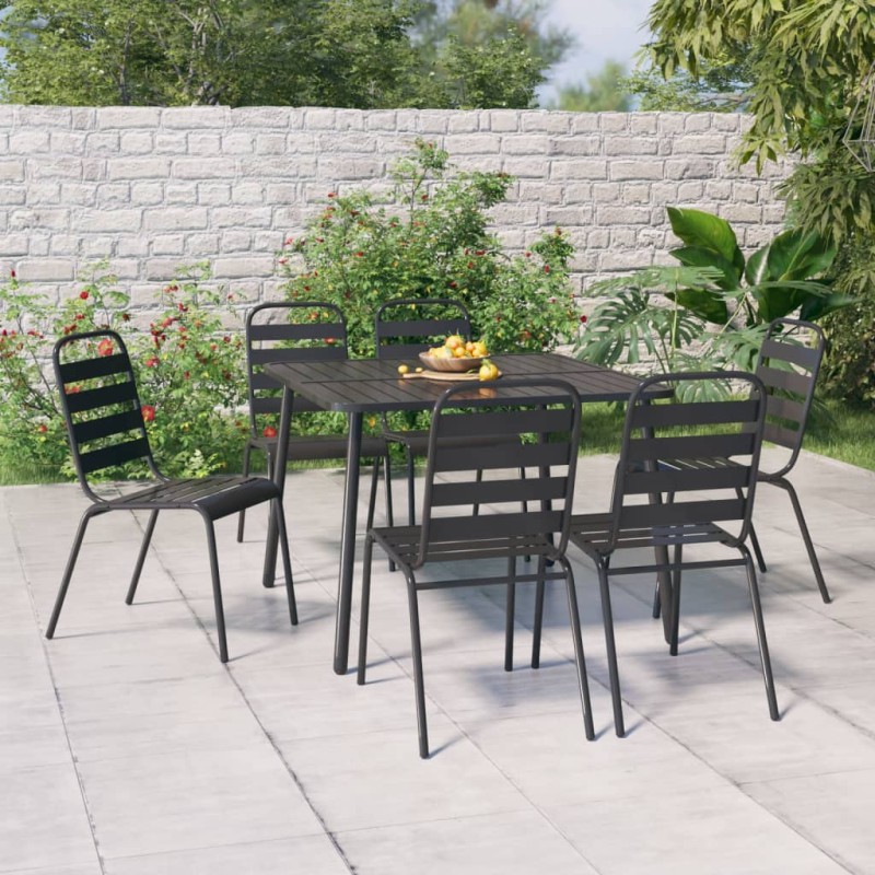 vidaXL Juego de comedor de jardín 7 piezas acero gris antracita vidaXL Juego de comedor de jardín 7 piezas acero gris antracita