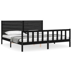 vidaXL Estructura cama de matrimonio con cabecero madera maciza negro