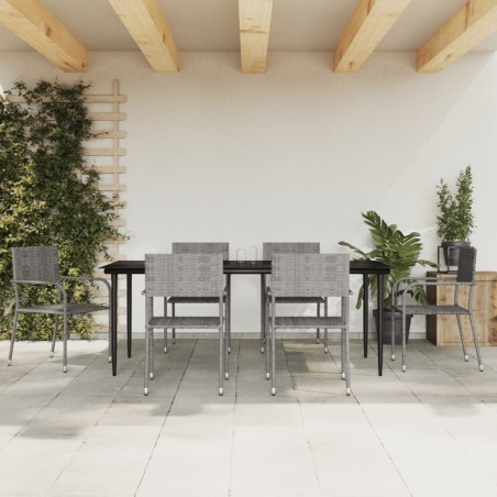 vidaXL Juego de comedor jardín 7 pzas ratán sintético acero gris negro