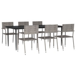 vidaXL Juego de comedor jardín 7 pzas ratán sintético acero gris negro