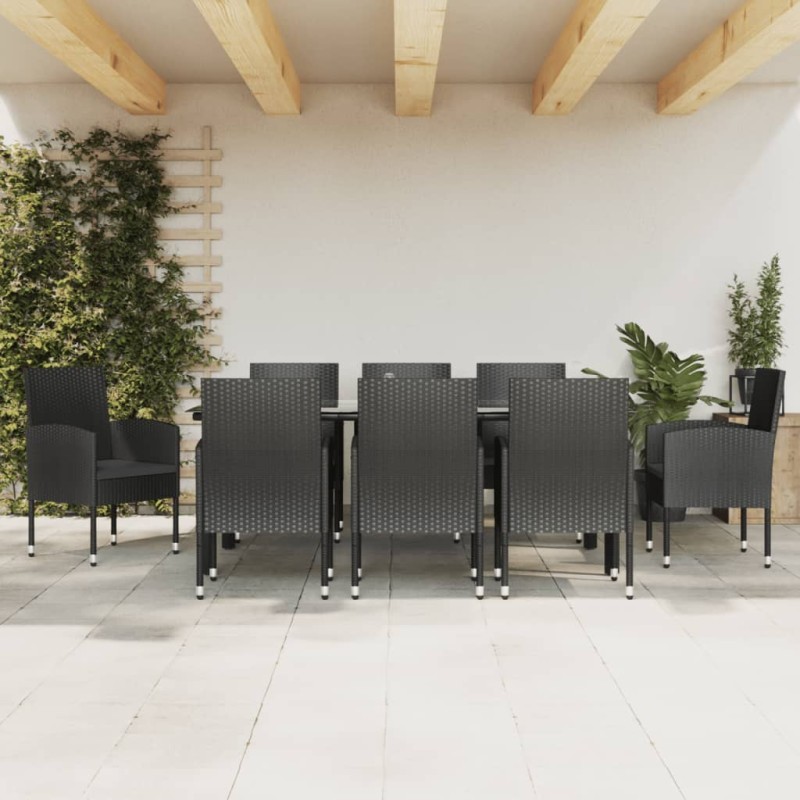 vidaXL Juego de comedor de jardín 9 pzas ratán sintético y acero negro vidaXL Juego de comedor de jardín 9 pzas ratán sintético y acero negro