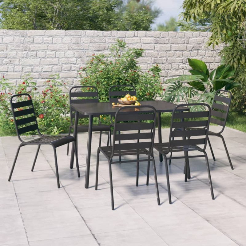 vidaXL Juego de comedor de jardín 7 piezas acero gris antracita vidaXL Juego de comedor de jardín 7 piezas acero gris antracita