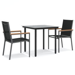 vidaXL Juego de comedor para jardín 3 piezas acero y textilene negro