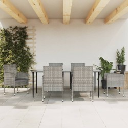 vidaXL Juego de comedor jardín 7 pzas ratán sintético acero gris negro