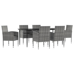 vidaXL Juego de comedor jardín 7 pzas ratán sintético acero gris negro