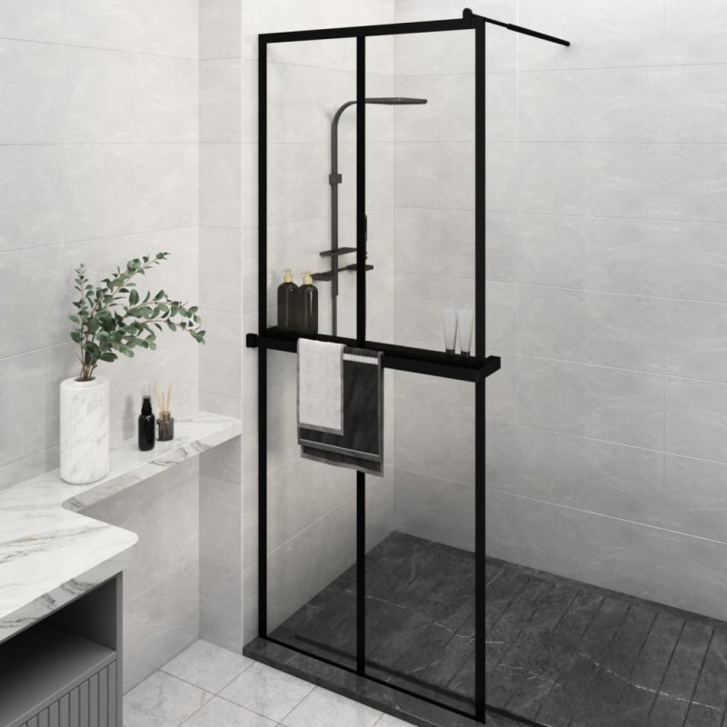 vidaXL Mampara ducha con estante vidrio ESG y aluminio negro 80x195 cm vidaXL Mampara ducha con estante vidrio ESG y aluminio negro 80x195 cm
