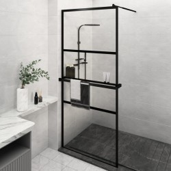 vidaXL Mampara ducha con estante vidrio ESG y aluminio negro 100x195cm