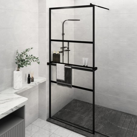 vidaXL Mampara ducha con estante vidrio ESG y aluminio negro 100x195cm