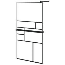vidaXL Mampara ducha con estante vidrio ESG y aluminio negro 100x195cm