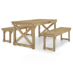 vidaXL Set de comedor para jardín 3 pzas madera maciza pino impregnada