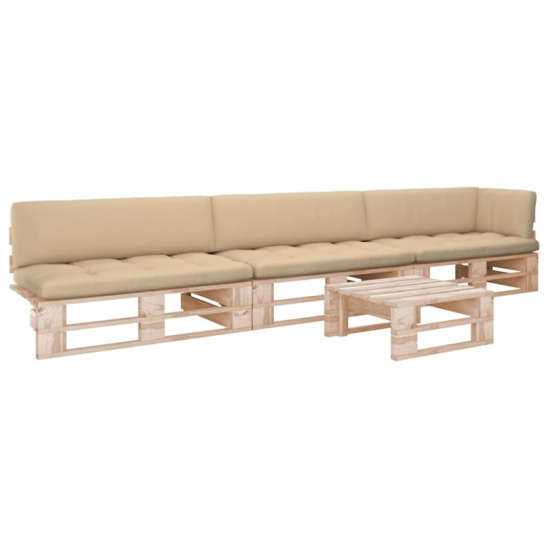 vidaXL Muebles de palets 4 pzas y cojines madera pino impregnada vidaXL Muebles de palets 4 pzas y cojines madera pino impregnada