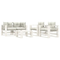  vidaXL Set muebles de jardín de palets 5 pzas madera con cojines beige