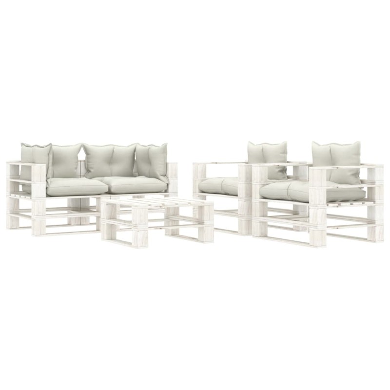 vidaXL Set muebles de jardín de palets 5 pzas madera con cojines beige vidaXL Set muebles de jardín de palets 5 pzas madera con cojines beige