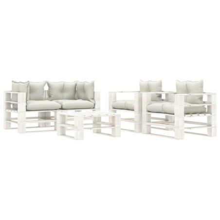  vidaXL Set muebles de jardín de palets 5 pzas madera con cojines beige
