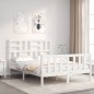 vidaXL Estructura cama de matrimonio con cabecero madera maciza blanco vidaXL Estructura cama de matrimonio con cabecero madera maciza blanco