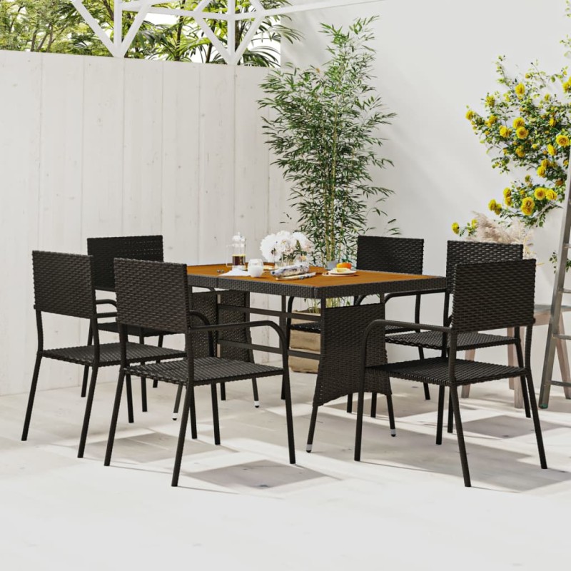 idaXL Juego de comedor de jardín 7 piezas ratán sintético negro idaXL Juego de comedor de jardín 7 piezas ratán sintético negro