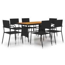 idaXL Juego de comedor de jardín 7 piezas ratán sintético negro