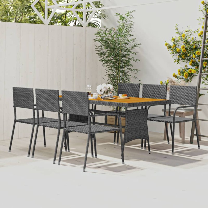 idaXL Juego de comedor de jardín 7 piezas ratán sintético gris idaXL Juego de comedor de jardín 7 piezas ratán sintético gris