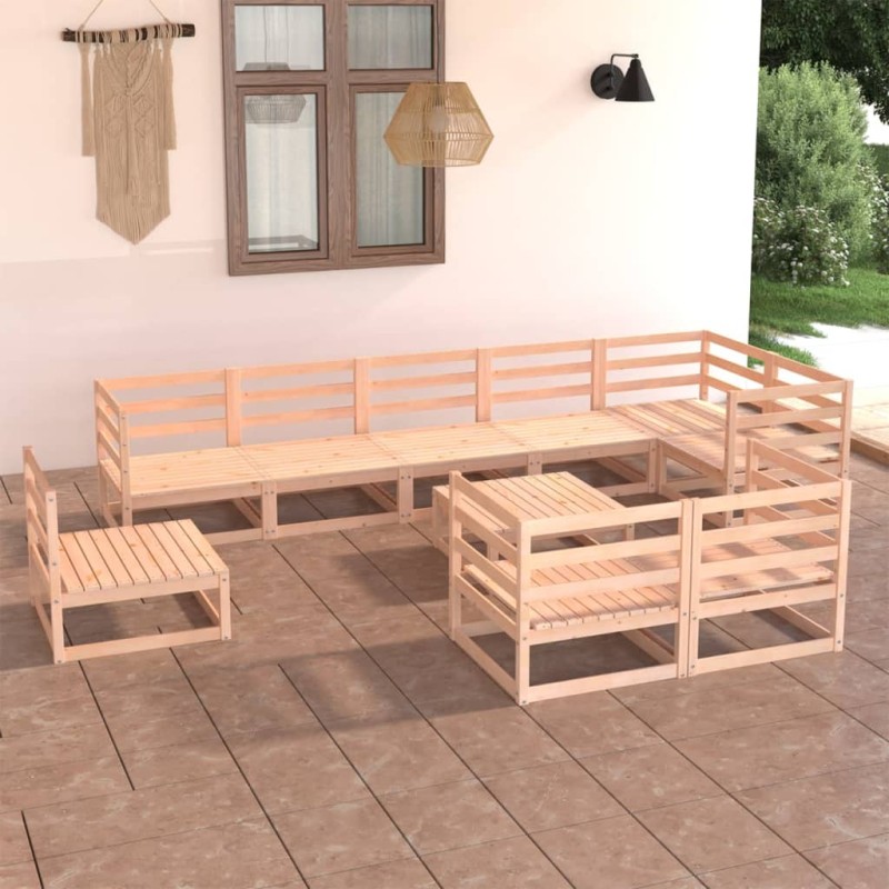 vidaXL Juego de muebles de jardín 10 piezas madera maciza de pino vidaXL Juego de muebles de jardín 10 piezas madera maciza de pino
