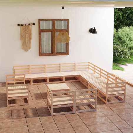 vidaXL Juego de muebles de jardín 14 piezas madera maciza de pino