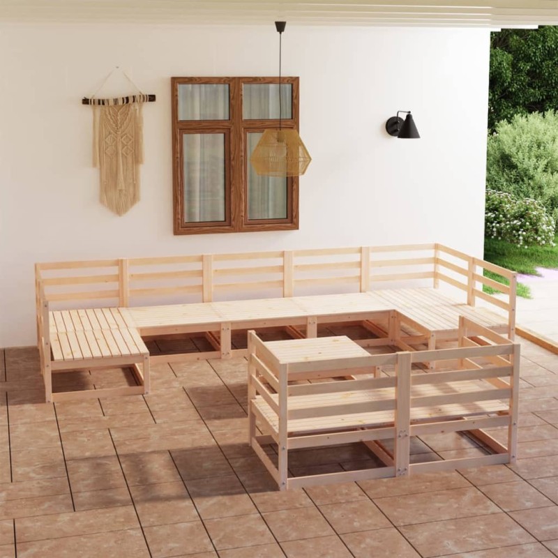 vidaXL Juego de muebles de jardín 10 piezas madera maciza de pino vidaXL Juego de muebles de jardín 10 piezas madera maciza de pino