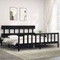 vidaXL Estructura cama de matrimonio con cabecero madera maciza negro vidaXL Estructura cama de matrimonio con cabecero madera maciza negro