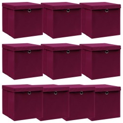 vidaXL Caja de almacenaje con tapa 10 uds tela rojo oscuro 32x32x32 cm