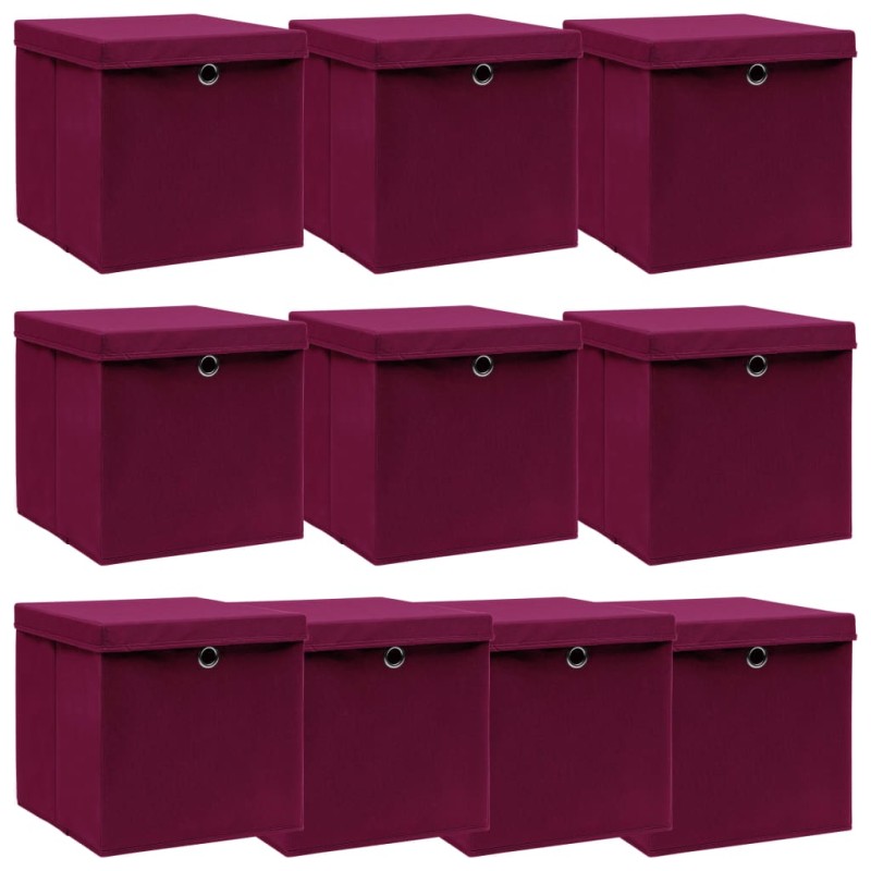 vidaXL Caja de almacenaje con tapa 10 uds tela rojo oscuro 32x32x32 cm vidaXL Caja de almacenaje con tapa 10 uds tela rojo oscuro 32x32x32 cm