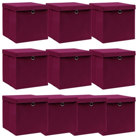 vidaXL Caja de almacenaje con tapa 10 uds tela rojo oscuro 32x32x32 cm