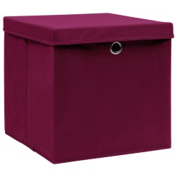 vidaXL Caja de almacenaje con tapa 10 uds tela rojo oscuro 32x32x32 cm