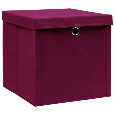 vidaXL Caja de almacenaje con tapa 10 uds tela rojo oscuro 32x32x32 cm
