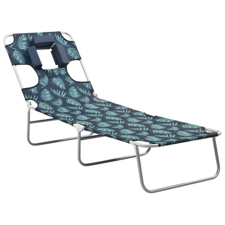 vidaXL Tumbona plegable con cojín de cabeza acero estampado de hojas 