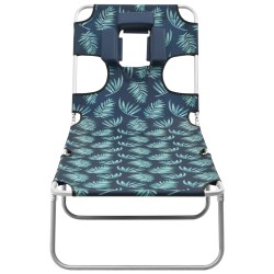 vidaXL Tumbona plegable con cojín de cabeza acero estampado de hojas 