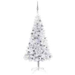 vidaXL Árbol de Navidad preiluminado con luces y bolas plateado 120 cm