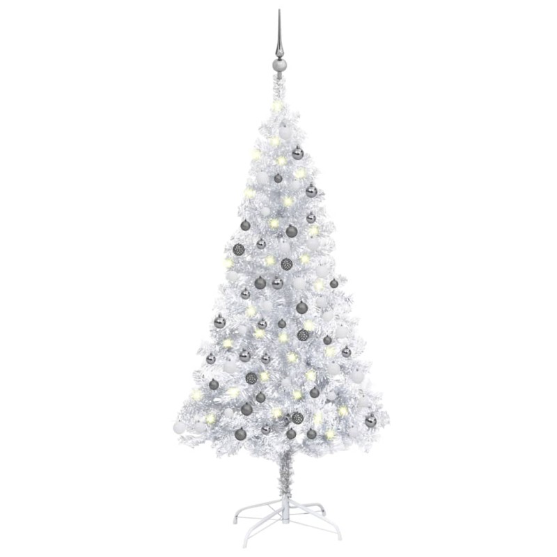 vidaXL Árbol de Navidad preiluminado con luces y bolas plateado 120 cm vidaXL Árbol de Navidad preiluminado con luces y bolas plateado 120 cm