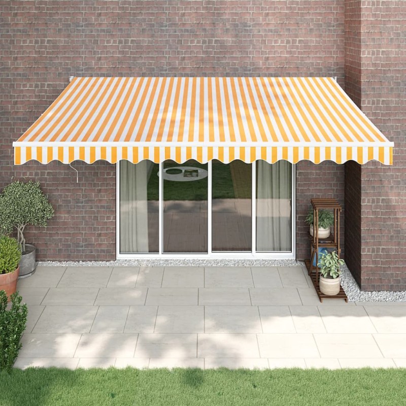 vidaXL Toldo retráctil aluminio y tela amarillo y blanco 4x3 m vidaXL Toldo retráctil aluminio y tela amarillo y blanco 4x3 m