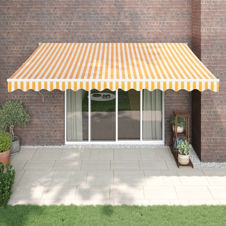 vidaXL Toldo retráctil aluminio y tela amarillo y blanco 4x3 m