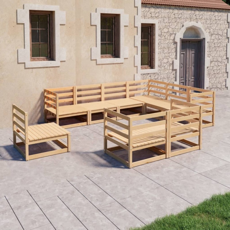 vidaXL Juego de muebles de jardín 9 piezas madera maciza de pino vidaXL Juego de muebles de jardín 9 piezas madera maciza de pino
