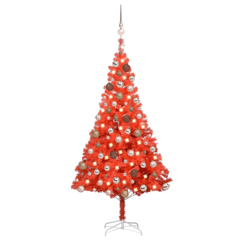 vidaXL Árbol de Navidad preiluminado con luces y bolas rojo 180 cm vidaXL Árbol de Navidad preiluminado con luces y bolas rojo 180 cm